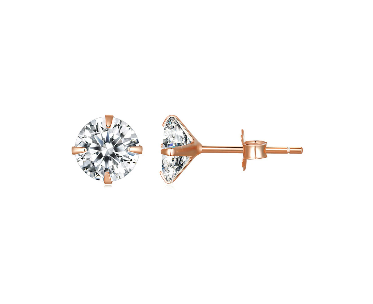 Solid 925 Signature Silver Mary Anne Crystal Stud Earrings In Rose Gold