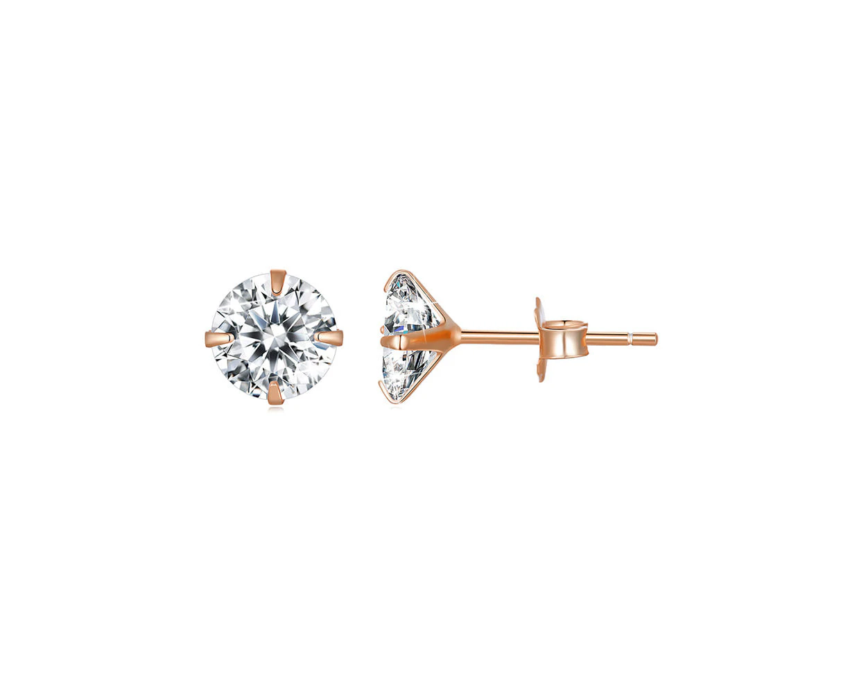 Solid 925 Signature Silver Mary Anne Crystal Stud Earrings In Rose Gold