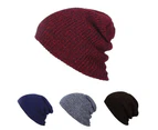Men Women Solid Color Baggy Slouchy Knit Beanie Hat Winter Warm Ski Skull Cap Black