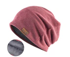 Knitted Hat Plush Lining Casual Hip Hop Super Soft Stretchy Keep Warm Solid Color Women Men Unisex Beanie Cap for Spring Autumn Winter Red