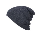 Men Women Solid Color Baggy Slouchy Knit Beanie Hat Winter Warm Ski Skull Cap Dark Gray