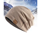 Knitted Hat Plush Lining Casual Hip Hop Super Soft Stretchy Keep Warm Solid Color Women Men Unisex Beanie Cap for Spring Autumn Winter Khaki