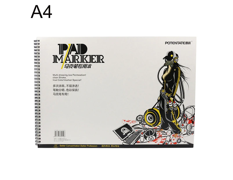 Knbhu A4/A5 32 Sheets Waterproof Spiral Marker Pads Sketch Book Drawing Stationery-A4