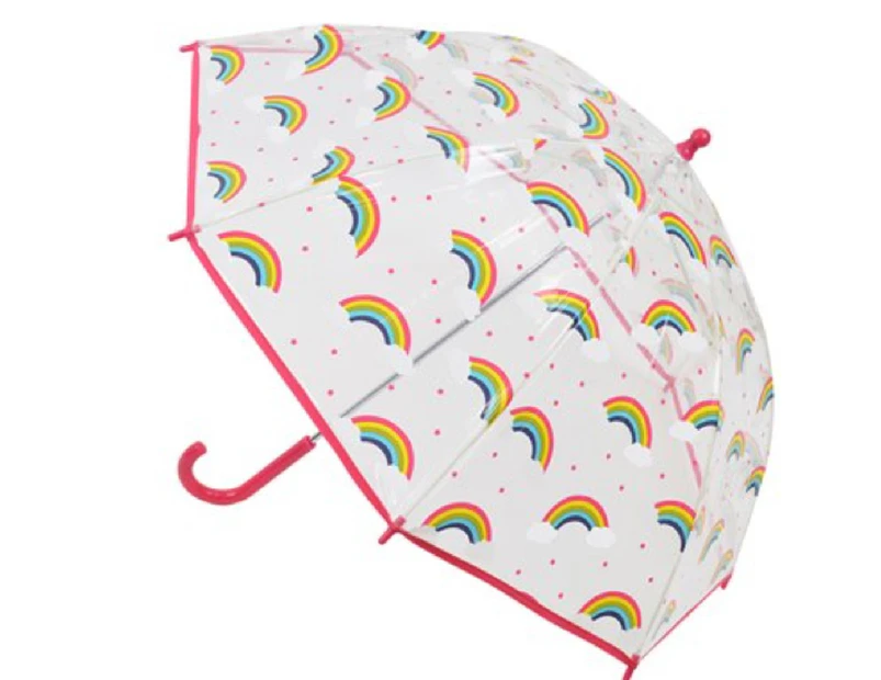 Drizzles Childrens/Kids Rainbow Dome Stick Umbrella (Clear/Pink) - UT1577
