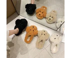 ishuif Women Winter Cartoon Dog Fluffy Plush Backless Slippers Anti Skid Indoor Shoes-Brown 38 - Brown
