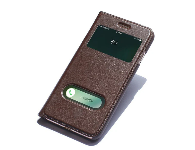 PU Leather Case For iPhone 8 Flip Cover Window View Luxury Flip Stand