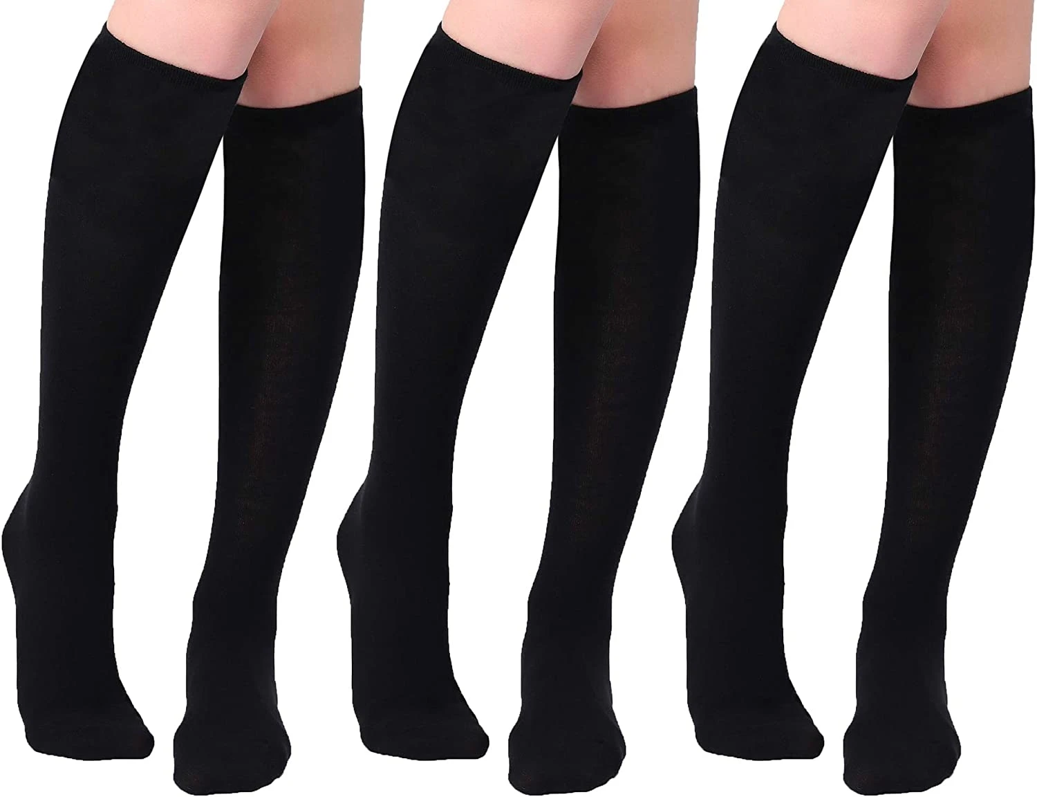 Cotton Socks Football Socks Sports Socks Solid Color, Women's Knee High Casual Tube Socks 3 Pairs, Black