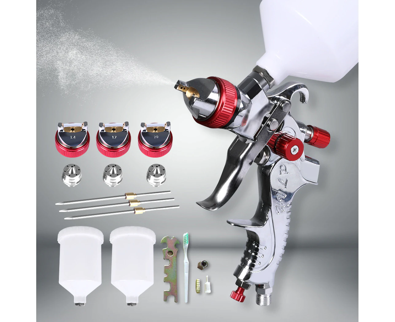 Traderight Spray Gun Paint Gun Kit HVLP Gravity Feed Air 1.4mm 1.7mm 2mm 3Tips