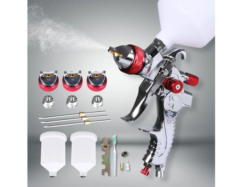 Traderight Spray Gun Paint Gun Kit HVLP Gravity Feed Air 1.4mm 1.7mm 2mm 3Tips