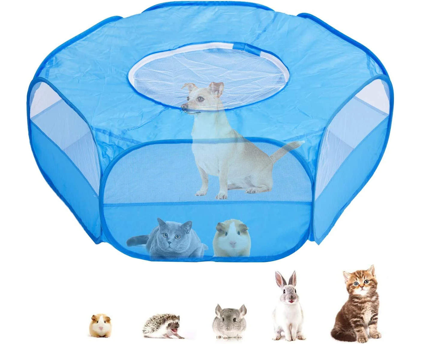 Small Animal Cage Playpen, Pet Playpen With Top Cover Anti Escape Foldable Breathable Transparent Yard Fence