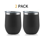 Insulated Wine Tumbler -2 pcs, Double Wall Stainless Steel Stemless Insulated Wine Glass 12oz, Durable Insulated Coffee Mug