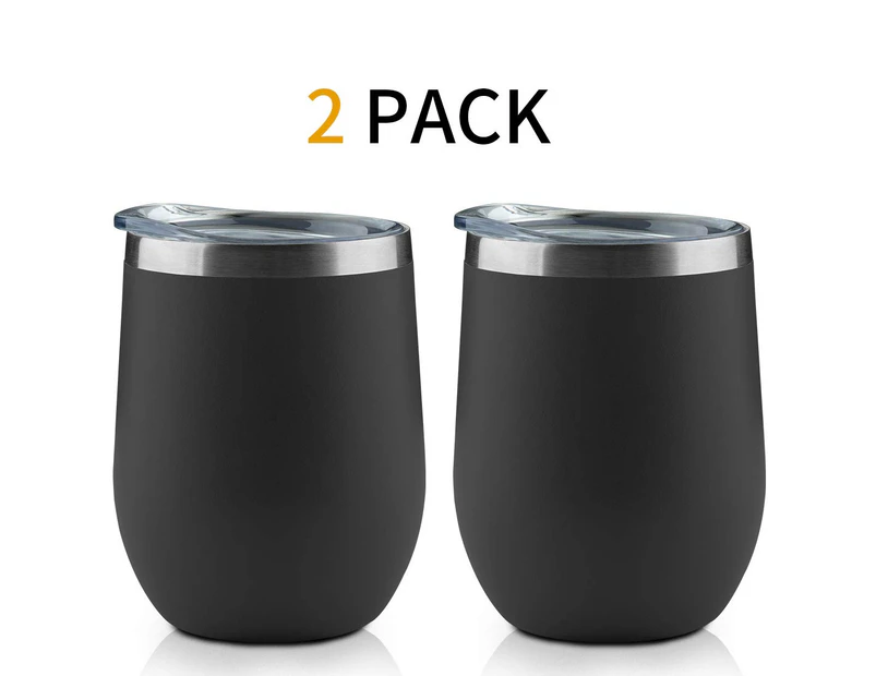 Insulated Wine Tumbler -2 pcs, Double Wall Stainless Steel Stemless Insulated Wine Glass 12oz, Durable Insulated Coffee Mug
