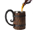 Beer Mug, Imitation Wood Stainless Steel Mug, Wooden Gifts Rustic Wooden Barrel Mug For Men Capacity: 18.60 Ounces (550 Ml)