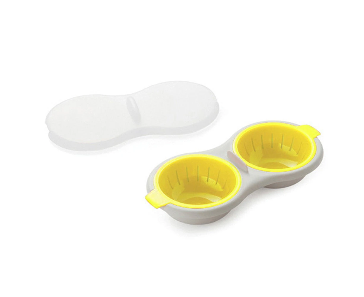 Double Cup Microwave Egg Poacher With Lid - Yellow