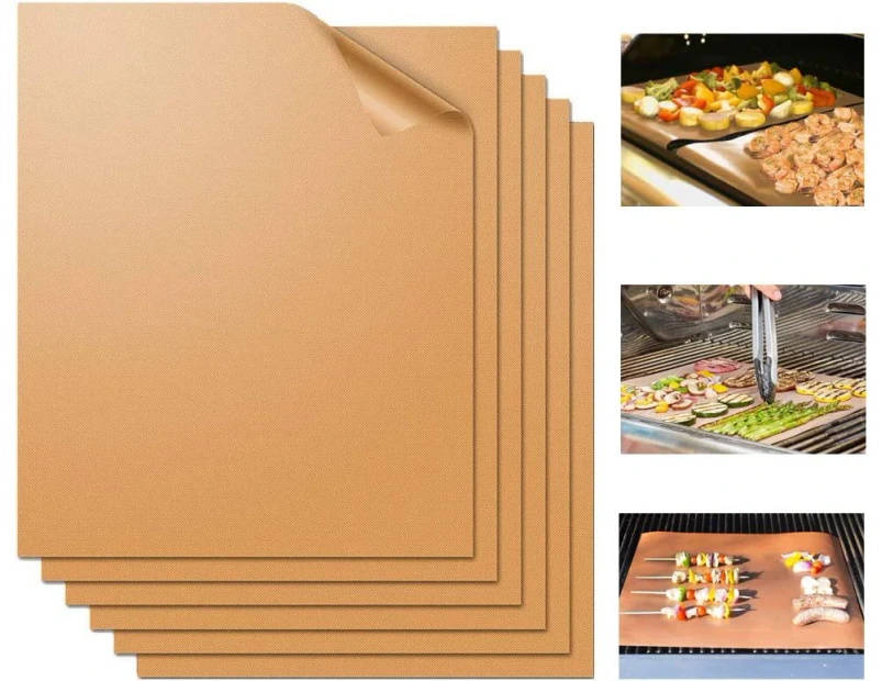 Grill Mat Set of 6-100% Non-Stick BBQ Grill Mats, Heavy Duty, Reusable, and Easy to Clean (40*33cm)