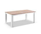 Balmoral 1.8m Teak Top Aluminium Table with 2 Bench Seats - Outdoor Aluminium Dining Settings - White