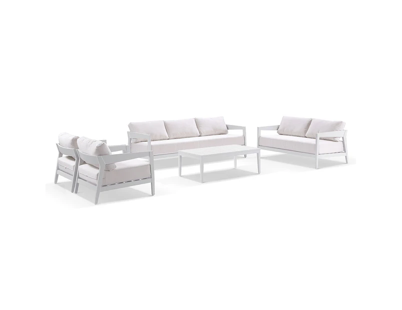 Bronte 3+2+1+1 Outdoor Aluminium Lounge with Sunbrella Setting with Coffee Table - Outdoor Aluminium Lounges - White