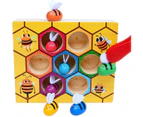 Toddler Fine Motor Skill Toy - Clamp Bee to Hive Matching Game - Montessori Wooden Color Sorting Puzzle