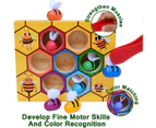 Toddler Fine Motor Skill Toy - Clamp Bee to Hive Matching Game - Montessori Wooden Color Sorting Puzzle
