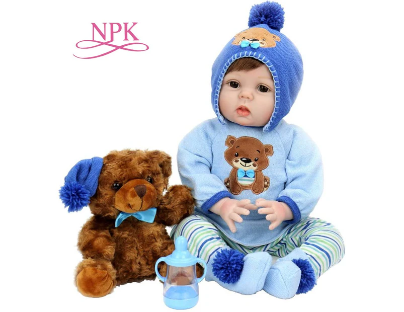 55cm NPK reborn baby doll with cute bear clothes fashion doll playmate kids toys appease doll pretend play toys Christmas gifts