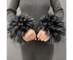 1 Pair Women Cuffs Solid Color Faux Fur Autumn Winter Windproof Fluffy Wristbands for Daily Wear Black White