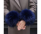 1 Pair Women Cuffs Solid Color Faux Fur Autumn Winter Windproof Fluffy Wristbands for Daily Wear Blue