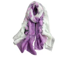 Women Stylish Gradient Color Floral Embroidery Long Neck Scarf Head Wrap Shawl Purple+White