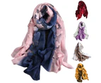 Women Stylish Gradient Color Floral Embroidery Long Neck Scarf Head Wrap Shawl Pink+Blue#