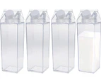 4 Pack Plastic Milk Boxes, 17Oz Clear Portable Milk Carton Square Juice Bottle