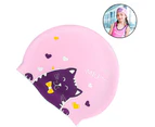 1 Pieces Swim Caps Waterproof Comfy Bathing Caps Non-Slip Cartoon Kids Swimming Hat for Long and Short Hair - Pink Cat