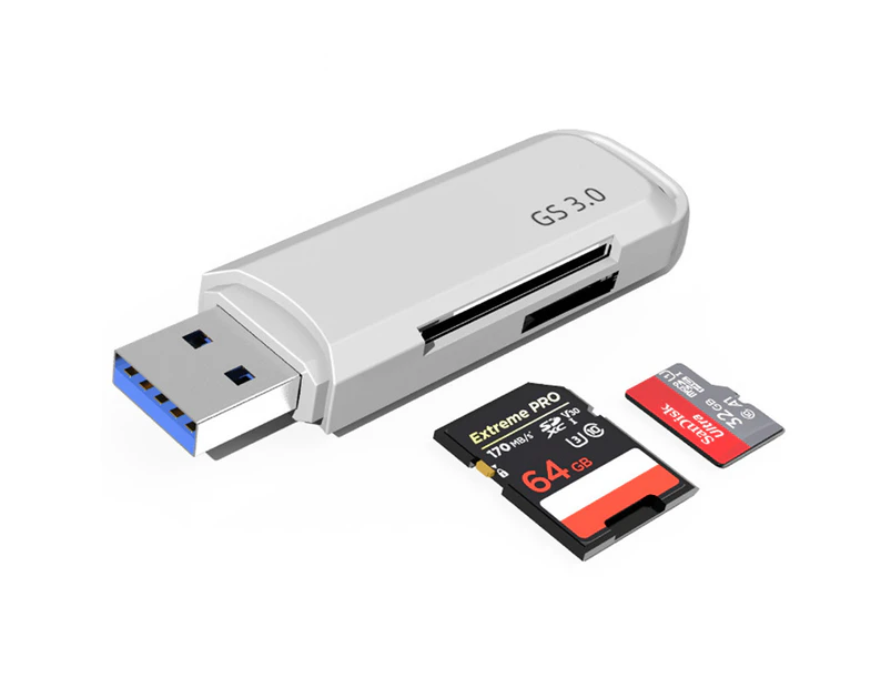C307 USB 3.0 Portable Card Reader compatible with SD, SDHC, SDXC, MicroSD, MicroSDHC, MicroSDXC with advanced all-3.0 white