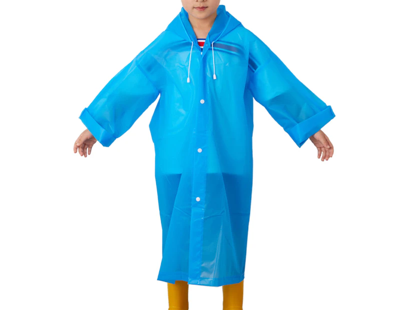 Kids Outdoor Raincoat Water-resistant Frosted Drawstring Design Rain Cape for Camping Blue