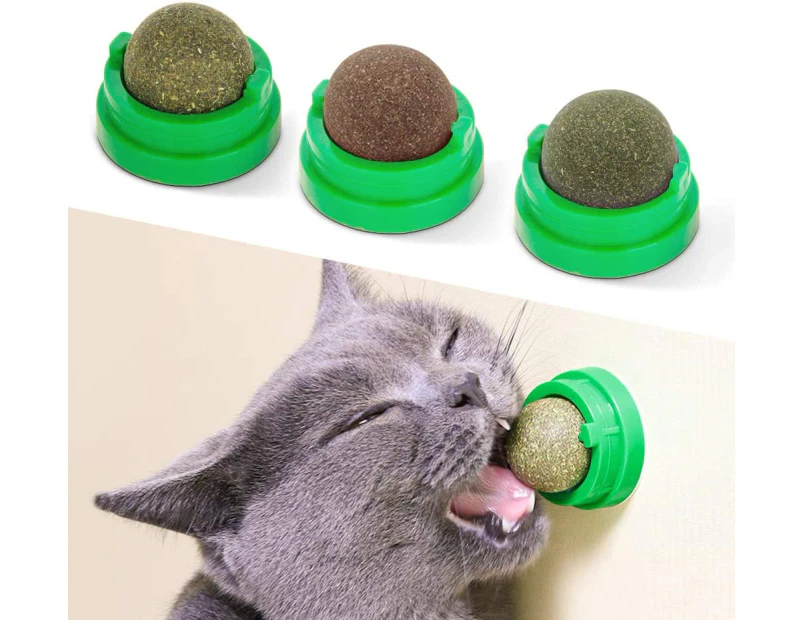 3 Catnip Balls, Edible Kitty Toys for Cats Lick, Safe Healthy Kitten Chew Toys, Teeth Cleaning Dental Cat Toy