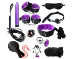 Oraway 12Pcs/Set Sexual Bondage Handcuff Whip Blindfold Adult Couple Sex Toys Tools Set - Purple