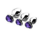 Oraway 3Pcs 3 Sizes Stainless Steel Anal Butt Plugs with Heart Rhinestone Adult Sex Toy - Purple