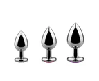 Oraway 3Pcs 3 Sizes Stainless Steel Anal Butt Plugs with Heart Rhinestone Adult Sex Toy - Purple