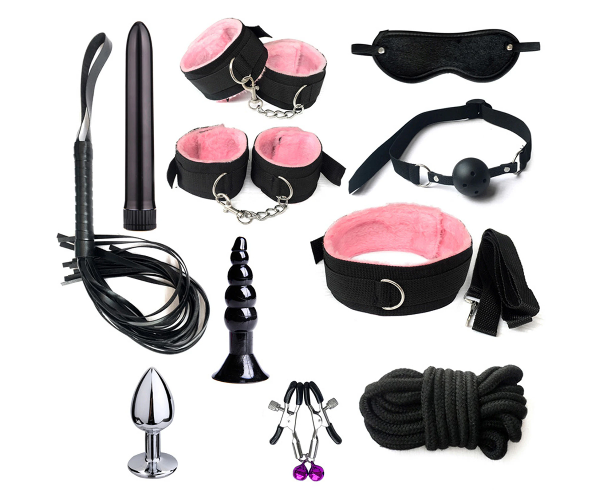 Oraway 11Pcs Set Sexy Bondage Whip Handcuffs Anal Plug Sex Toys