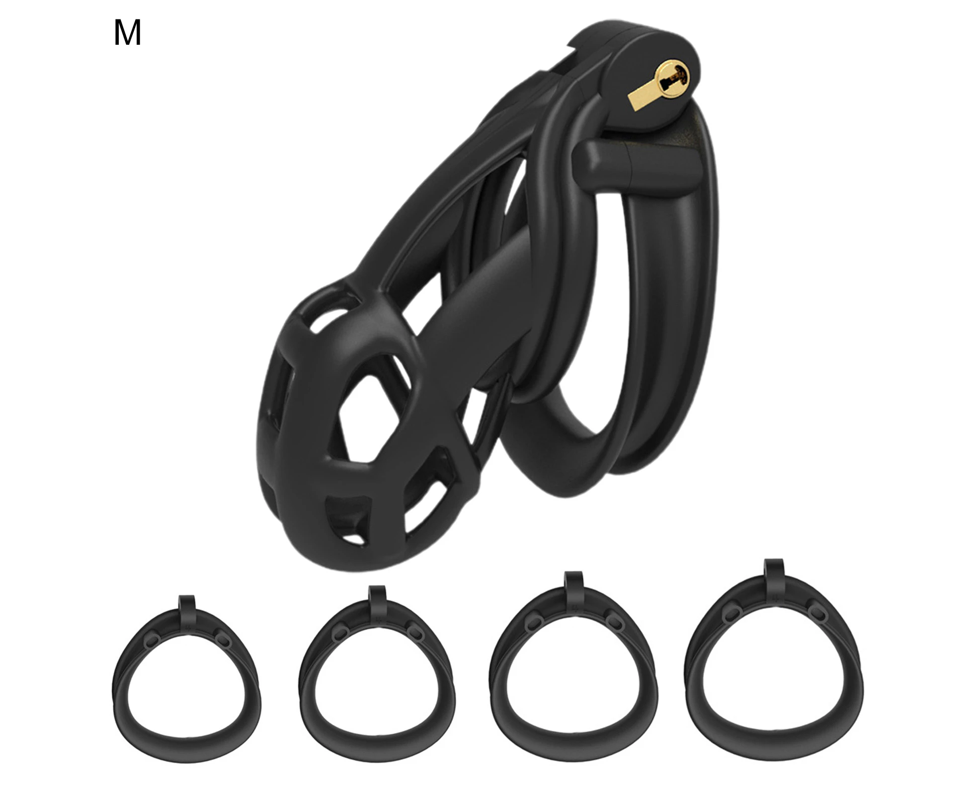 Oraway 1 Set Male Penis Cage Eco-friendly Smooth Surface Resin Penis Chastity Cage with 4 Penis Rings Set for Home - M