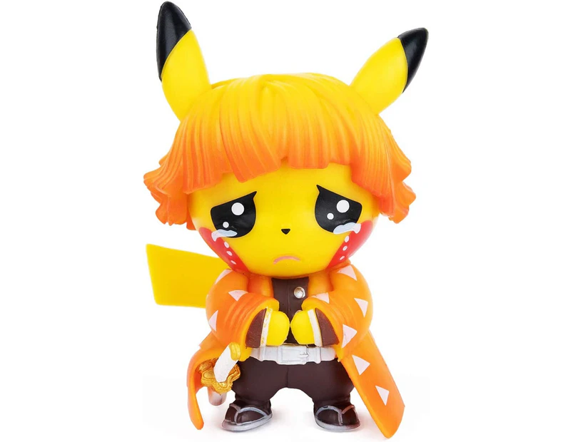 Demon Slayer Actions Figures Pikachu Cosplay Agatsuma Zenitsu Figure Statues Kimetsu no Yaiba Collection Birthday Gifts PVC 3.5"