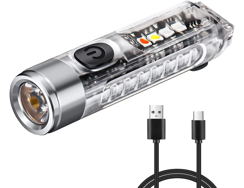 Keychain EDC Flashlight, Rechargeable Pocket Flashlight, IP65 Waterproof, Outdoor USB Rechargeable Mini Emergency Flashlight with Side Signal Reading Light
