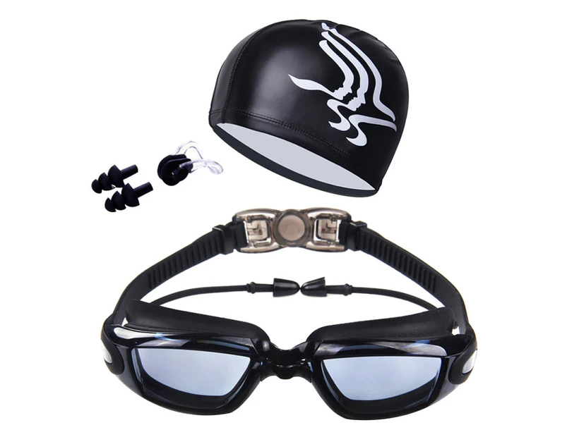 Fulllucky Men Women Swimming Glasses Goggles UV Protection Anti Fog Swim Cap Nose Clip-Transparent