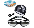 Fulllucky Men Women Swimming Glasses Goggles UV Protection Anti Fog Swim Cap Nose Clip-Transparent