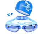 Fulllucky Swim Goggles with Hat Ear Plug Nose Clip Suit Waterproof Swim Glasses Anti-fog-Clear Black
