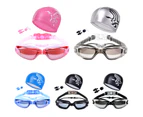 Fulllucky Swim Goggles with Hat Ear Plug Nose Clip Suit Waterproof Swim Glasses Anti-fog-Electroplating Pink