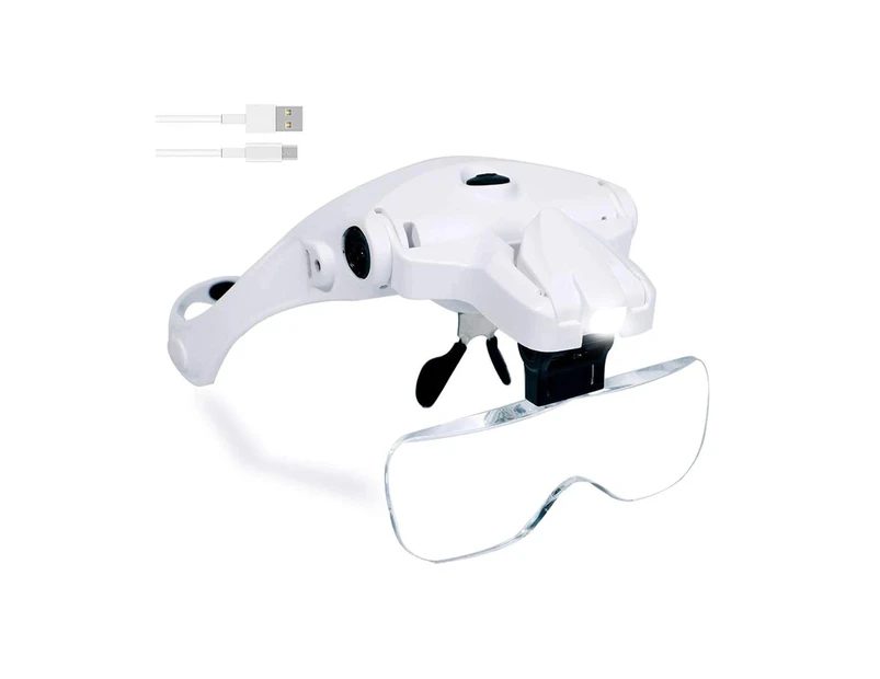 Hands Free Headband Magnifying Glass USB Charging Head Magnifier with LED