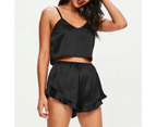 2Pcs/Set Sexy Sleepwear Set Pullover Plus Size Flounced Edge Sling Shorts Women Accessory