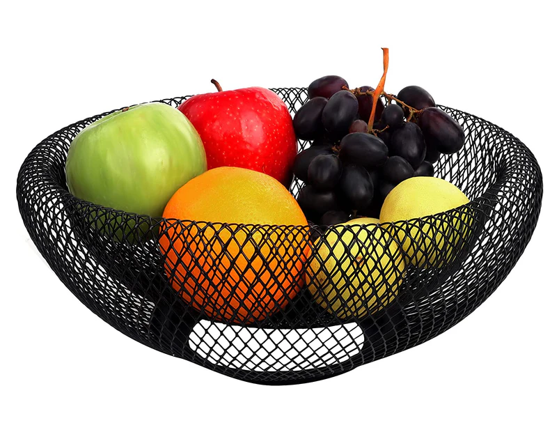Double Layer Wrought Iron Fruit Basket - Wire Mesh Fruit Basket Black