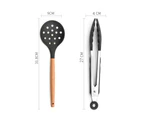 2PCS Silicone Kitchen Cooking Utensil Set for Countertop,Wooden Cook Gadgets Kitchen Utensils