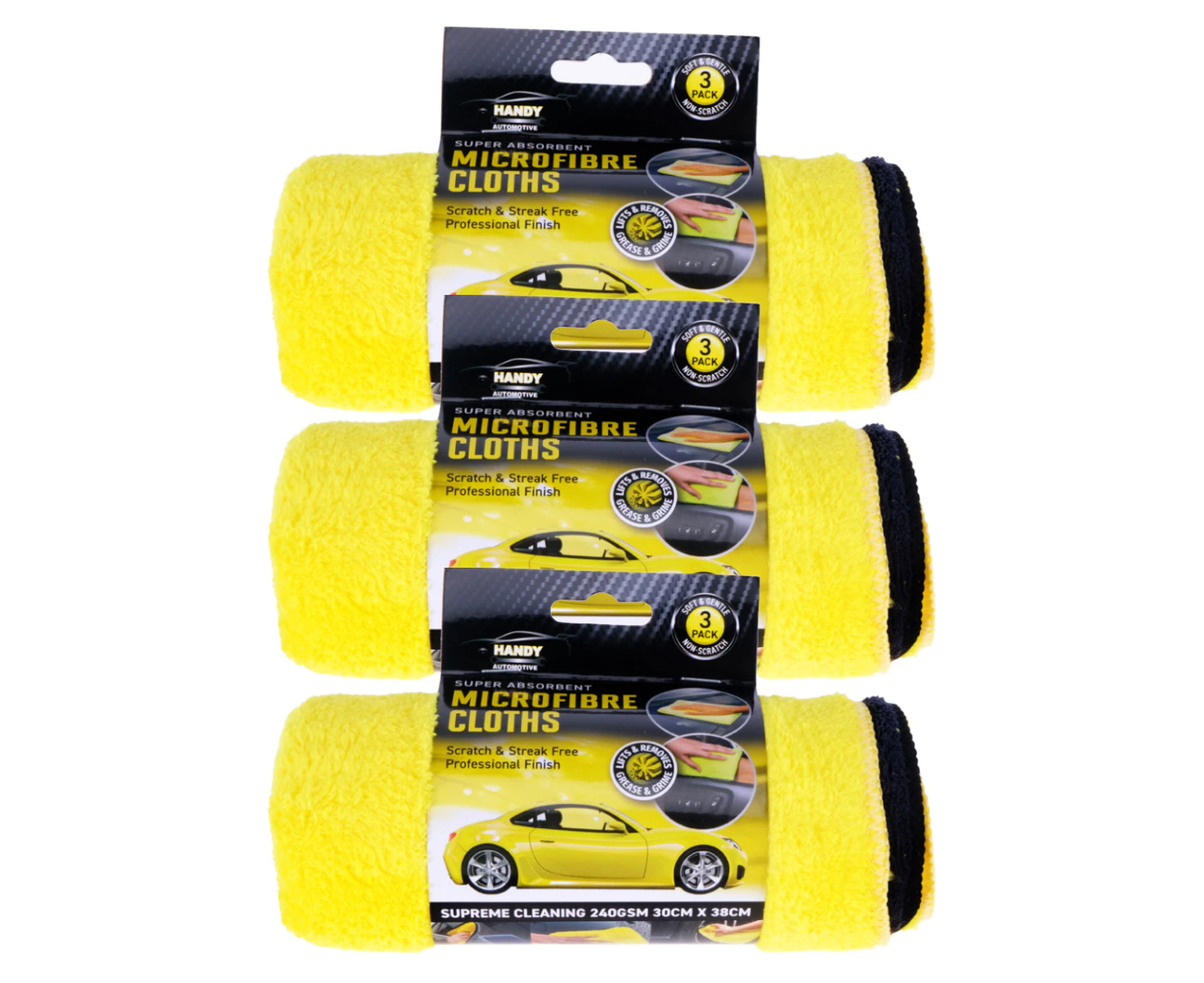 [3PK] Handy Automotive Microfibre Automotive Cloth, Ultra Absorbent, Streak, Smudge and Lint Free, Super Soft, Thick Microfibre, Made To Trap Dirt, Grime a