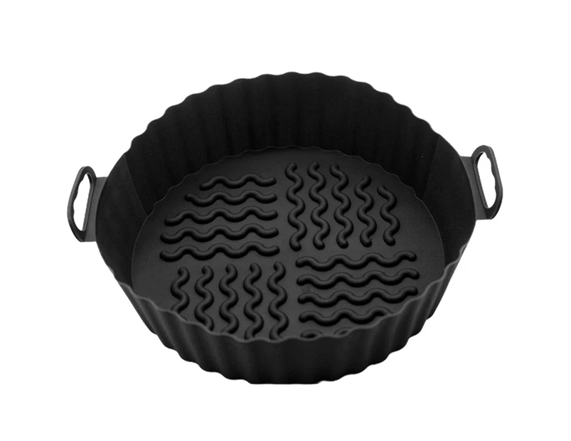Baking Tray Wave Texture Binaural Handle Heat-resistant Oilproof Groove Design Round Silicone Tray for Kitchen - Black
